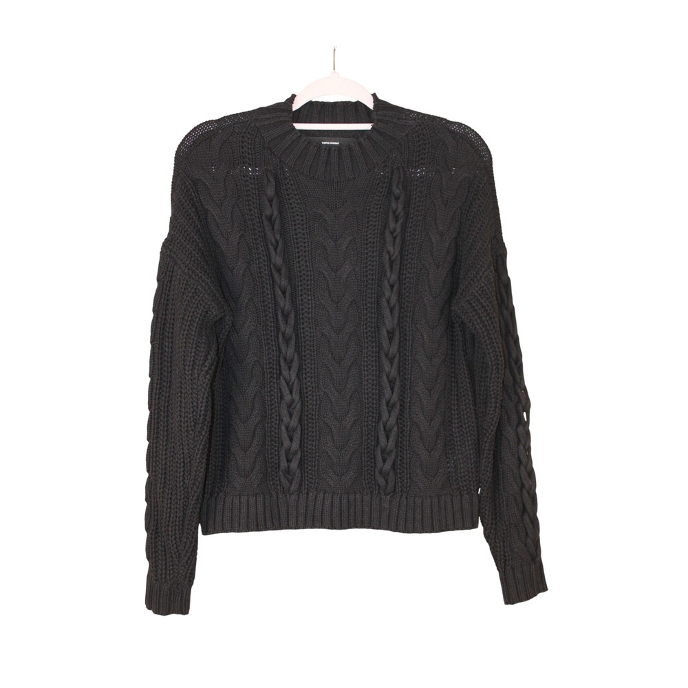 Vero Moda Cabincore Classic Preppy Cozy Minimalist Black Cable Knit Sweater S
